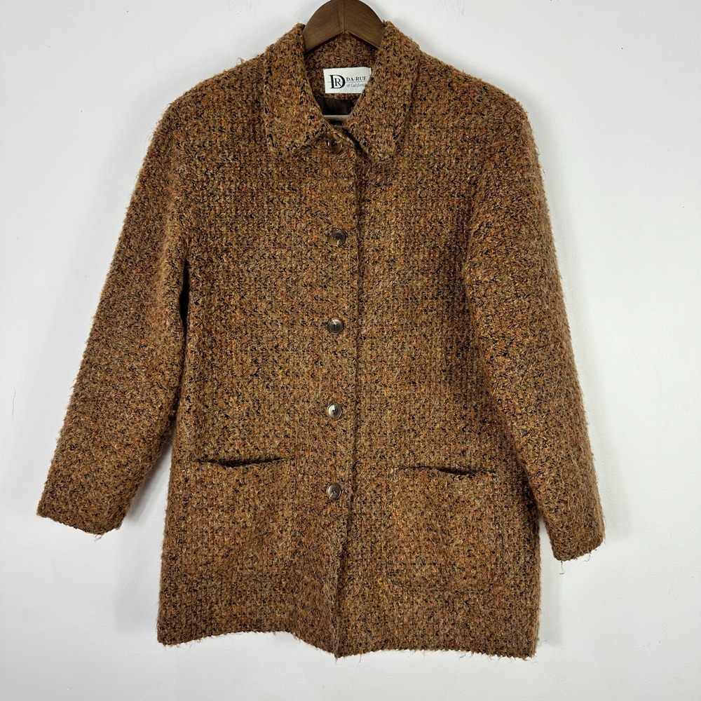 Da-Rue of California Vintage Boucle Coat Womens M Brown Wool Blend Textured Mid
